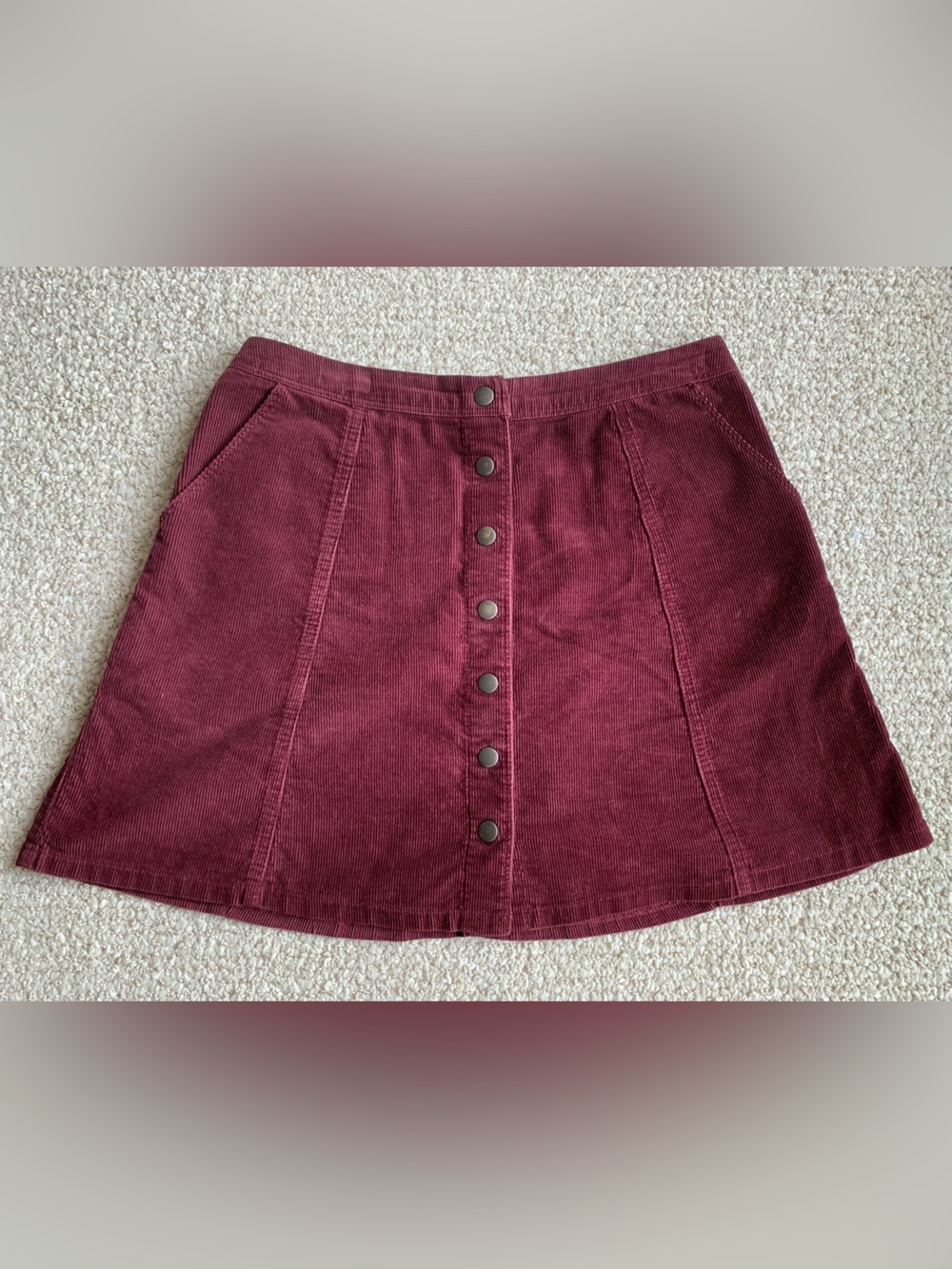 A&F Button-Front Corduroy Skirt in Burgundy
